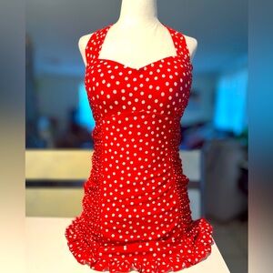 EUC Jantzen Retro Red Polka Dot Ruffled Hem One Piece Sz 12